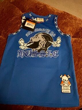 Blue Graphic Kids Jersey Tank Top Youth Medium